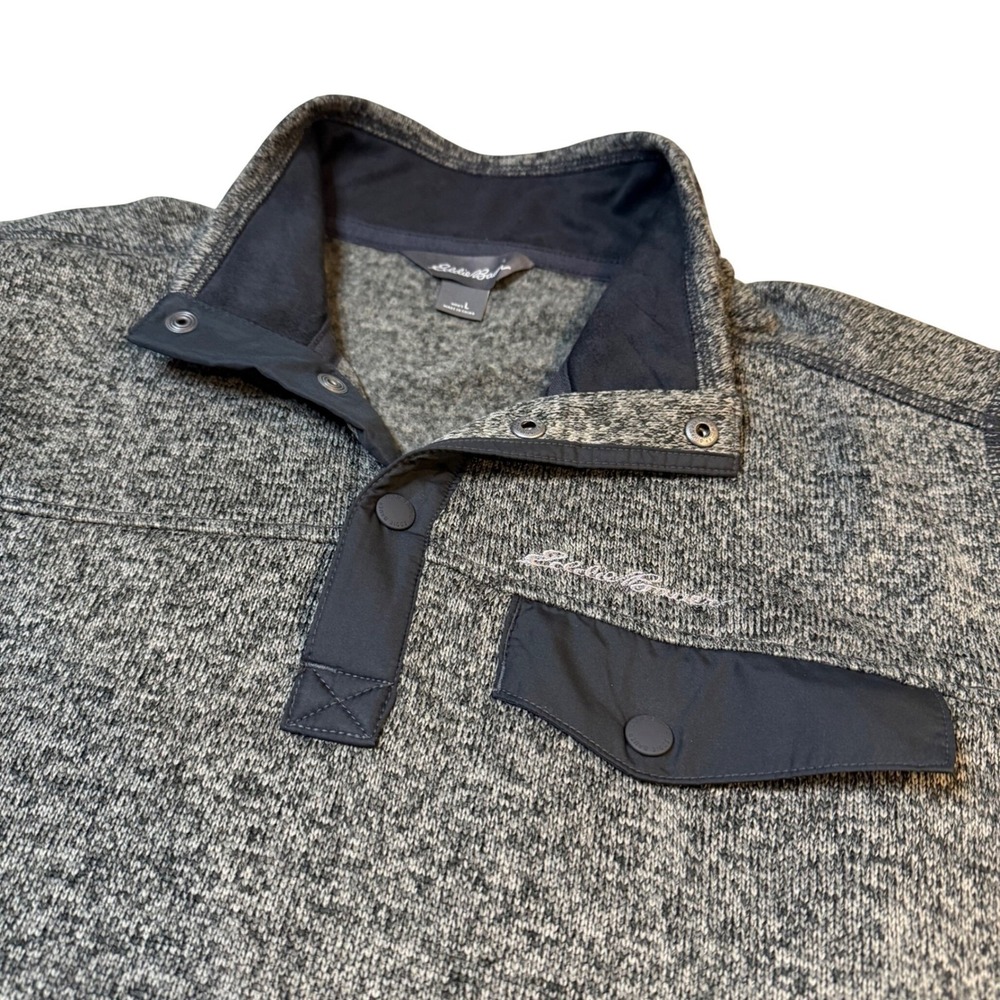 Eddie Bauer Men's Heather Gray Fleece Snap Neck Pullover Sweater Size L